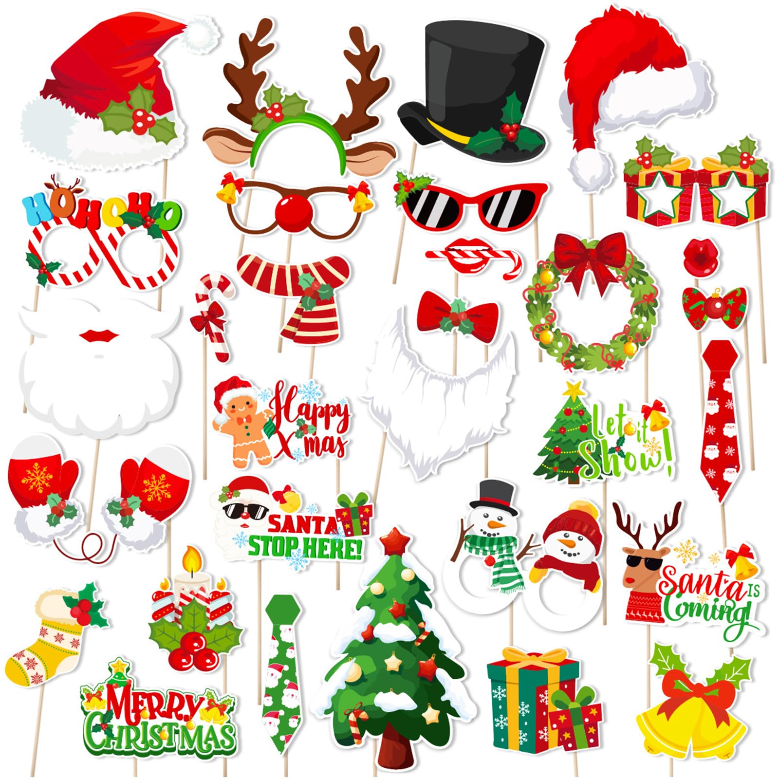 Christmas Photo Booth Props Kit Christmas Selfie Funny Photo Booth Props Christmas Decoration for Xmas Party Christmas Photobooth Props Decoration 30 Pcs