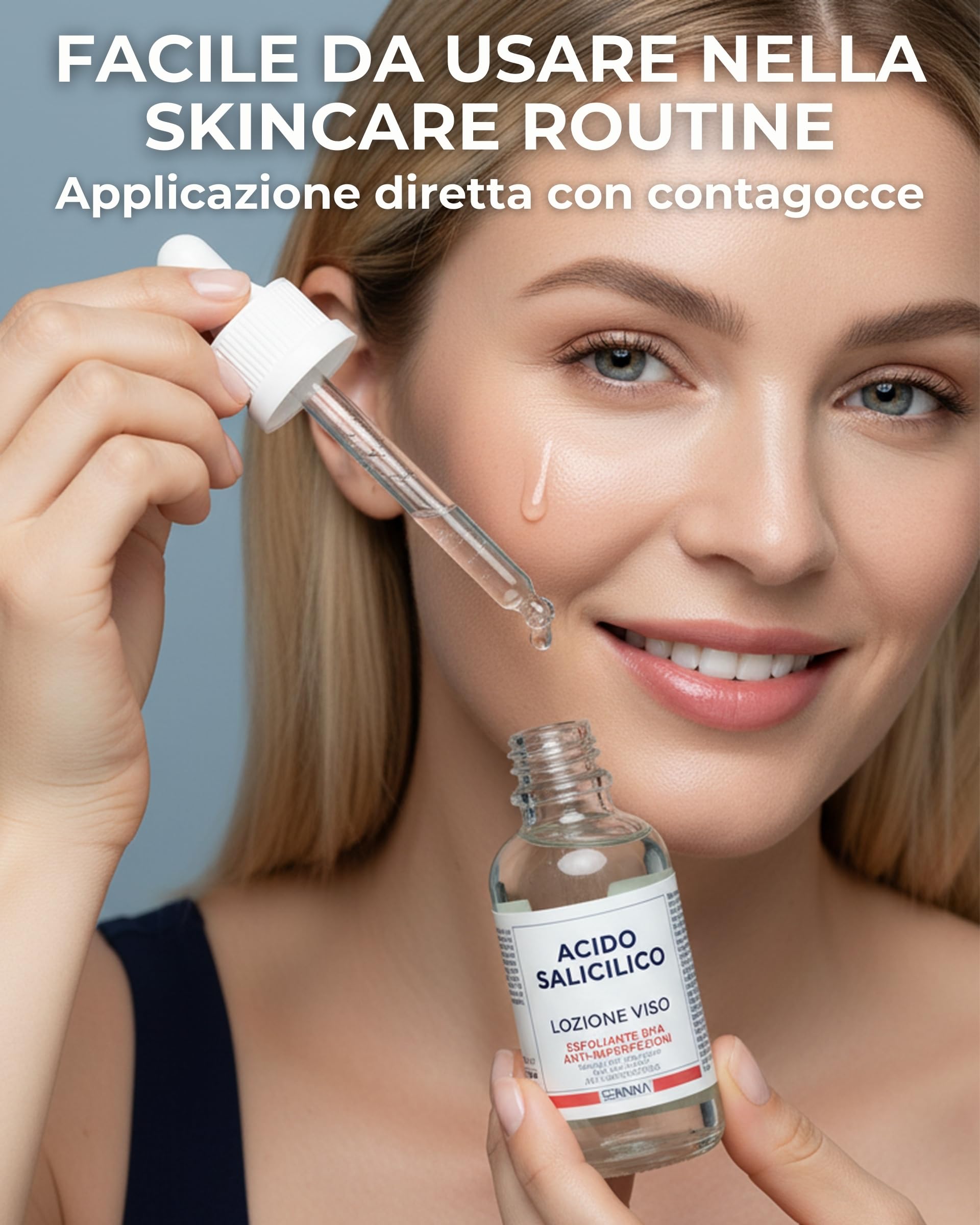 SERININA Acido Salicilico Viso - Salycilic Acid Peeling Viso Siero Esfoliante - per Acne, Brufoli, Pori Dilatati e Punti Neri - Scrub Peeling Chimico - Made in ITALY