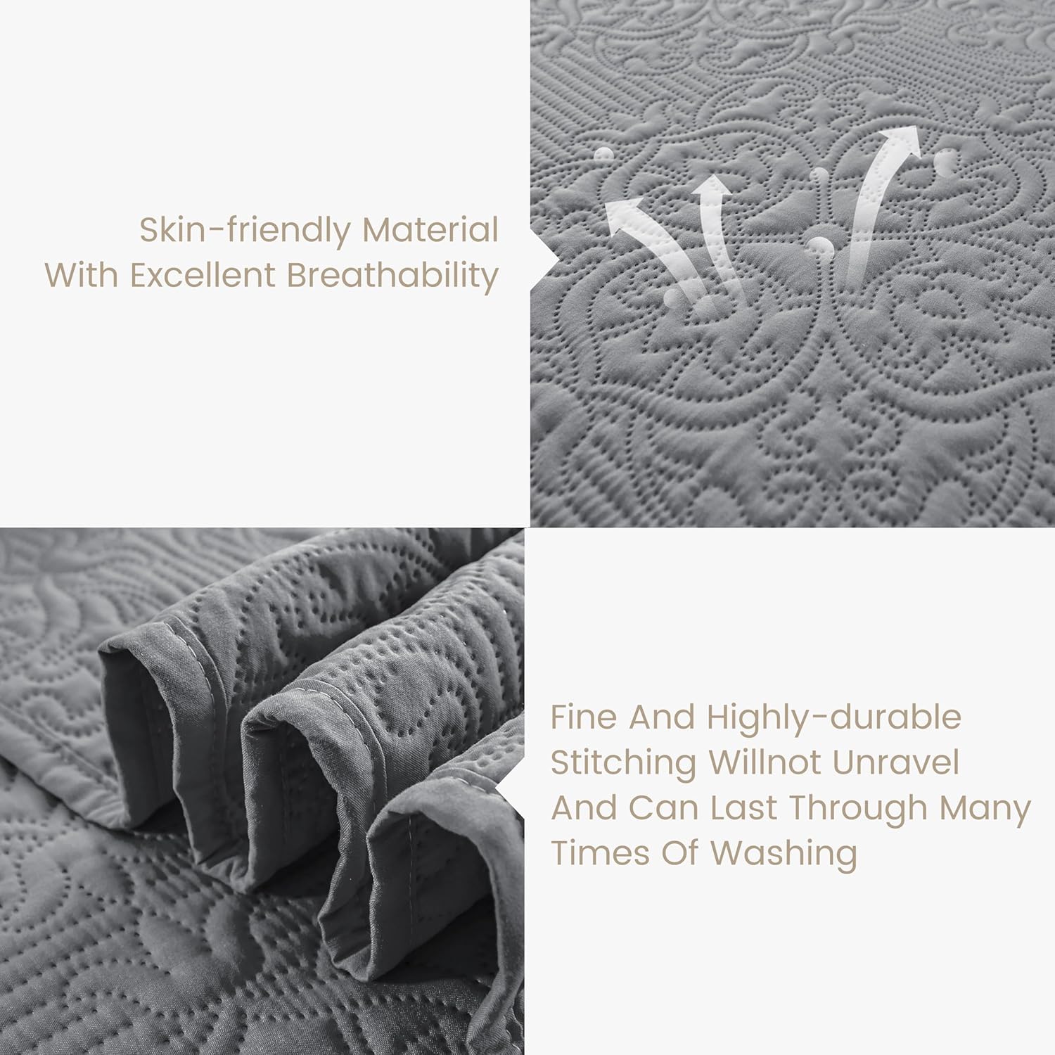 Sophia & William Bed Quilt Bedspread Coverlet - Reversible, Lightweight - King Size, Iron Grey - Image 5