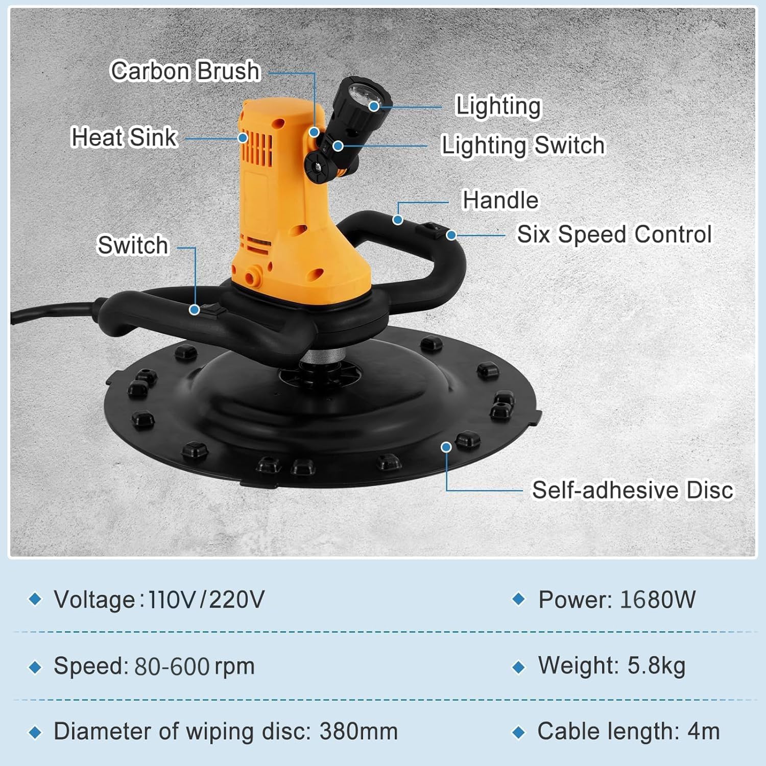Máquina eléctrica para alisar paredes, llana eléctrica para hormigón con varilla mezcladora y pértiga de extensión, mezcladora de cemento, lijadora de paredes, llana para yeso de 80-600 rpm, base aut