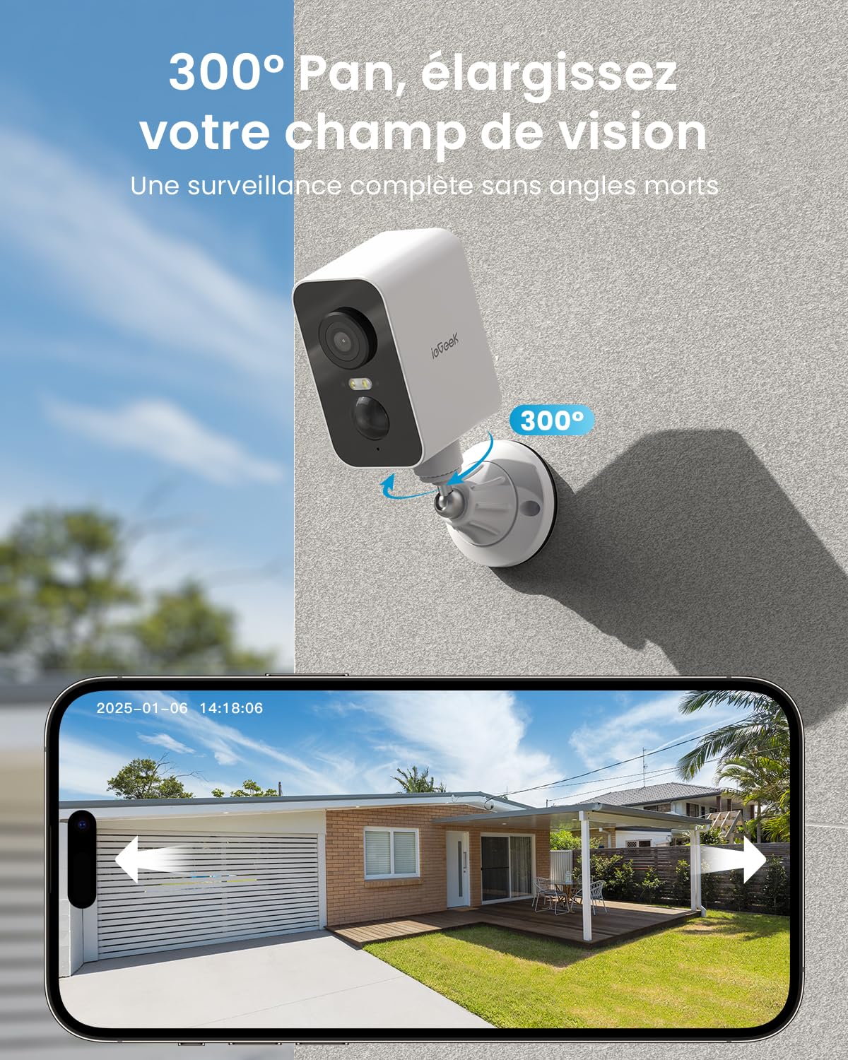 ieGeek 2K Base Magnétique Camera Surveillance WiFi Exterieure sans Fil Batterie, Camera Extérieure/Intérieure, Vision Nocturne Couleur, Détection de Mouvement PIR, Sirène d'alarme, Étanche IP65
