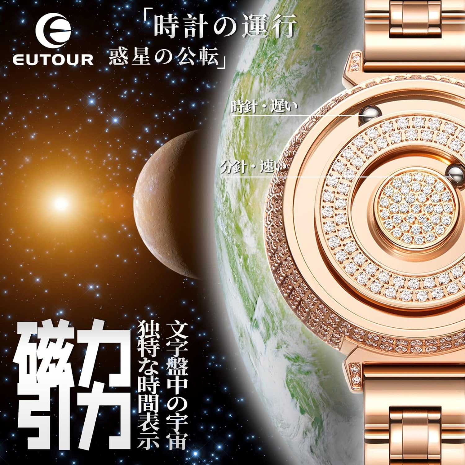 EUTOUR Ologio Donna Magnetico Lusso Fashion Nessun Vetro Cuscinetto a Sfera Quarzo Orologi da Polso da Donna 36mm EUTOUR Ologio Donna Magnetico Lusso Fashion Nessun Vetro Cuscinetto a Sfera Quarzo Orologi da Polso da Donna 36mm