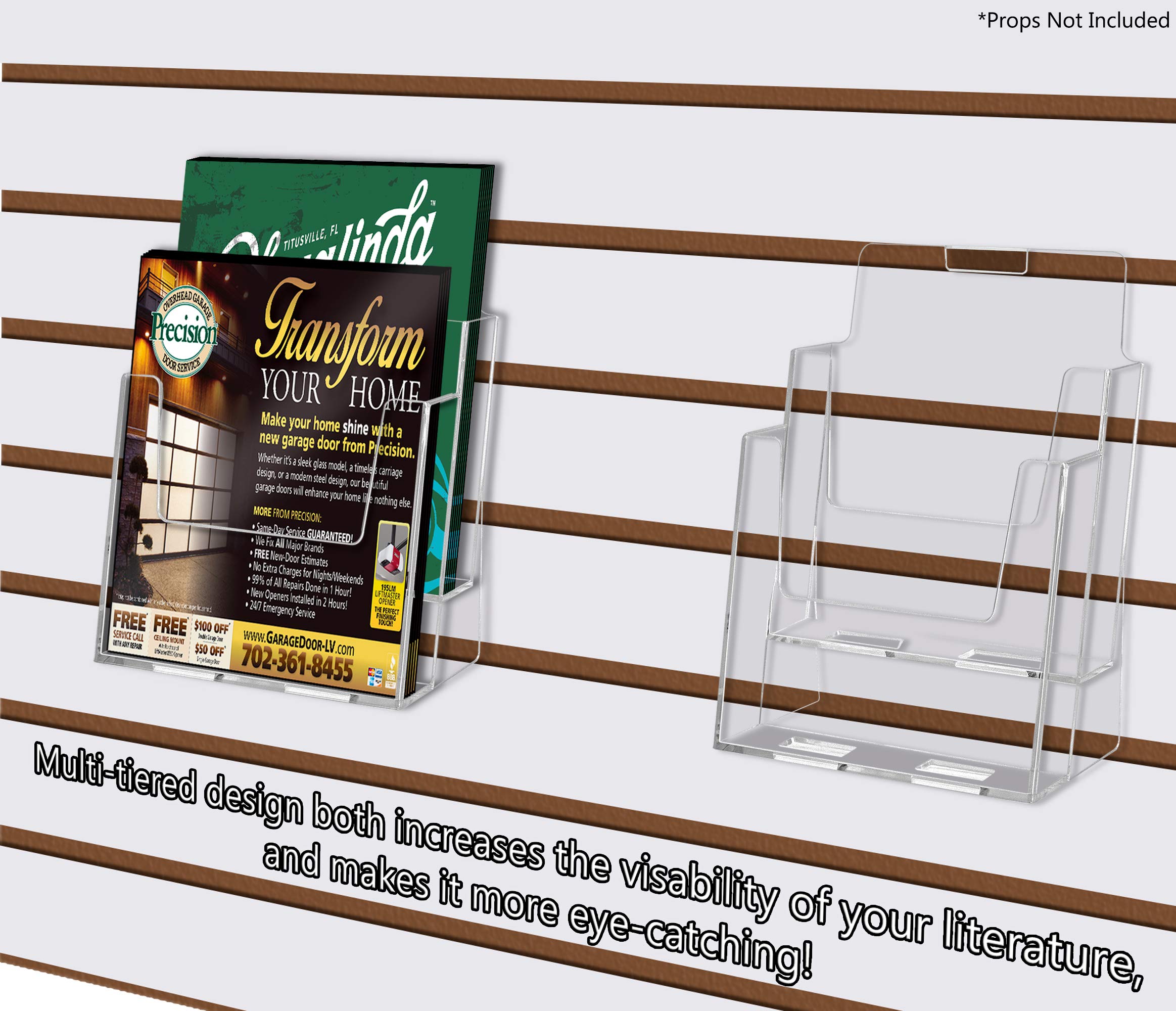 6 Pack Slatwall Brochure Holder for 4 Inch Wide Bifolds and Booklets Clear Acrylic Multi Tier Take One Rack in Retail Stores and Offices No Assembly Required by Marketing Holders