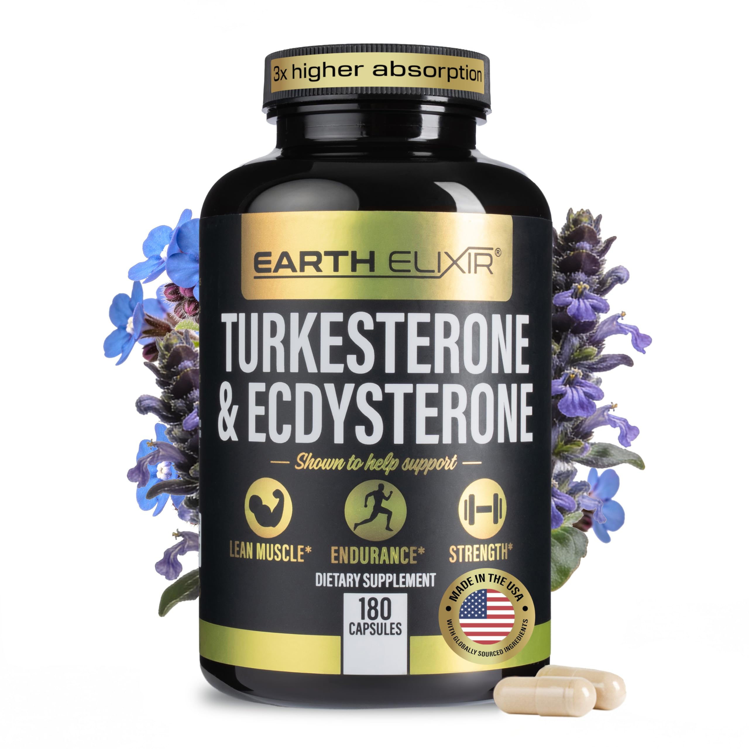 Turkesterone & Ecdysterone – Natural Testosterone Support, 2-in-1 High Potency Turkesterone Supplement for Men & Women with 95% Beta Ecdysterone - Made in USA & 3rd Party Tested - 180 Capsules