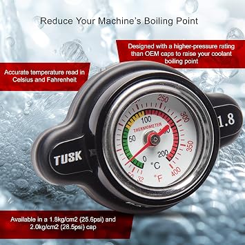 Tusk High Pressure Radiator Cap with Temperature Gauge 1.8 Bar Compatible with Honda CRF450R 2002-2026/CRF250R 2004-2026 Compatible with Yamaha YZ450F 2003-2025/YZ250 1982-2026