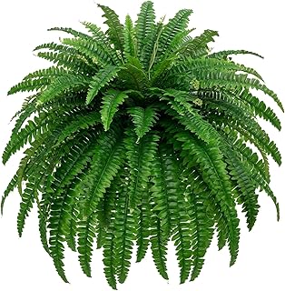GYERB 48" Large Artificial Boston Fern Plants for Outdoor Indoor, Fake Ferns for Front Porch Hanging, Faux Greenery Bushes for Home Garden Office Decor, Silk Fern with Realistic Fronds, 88 Branches