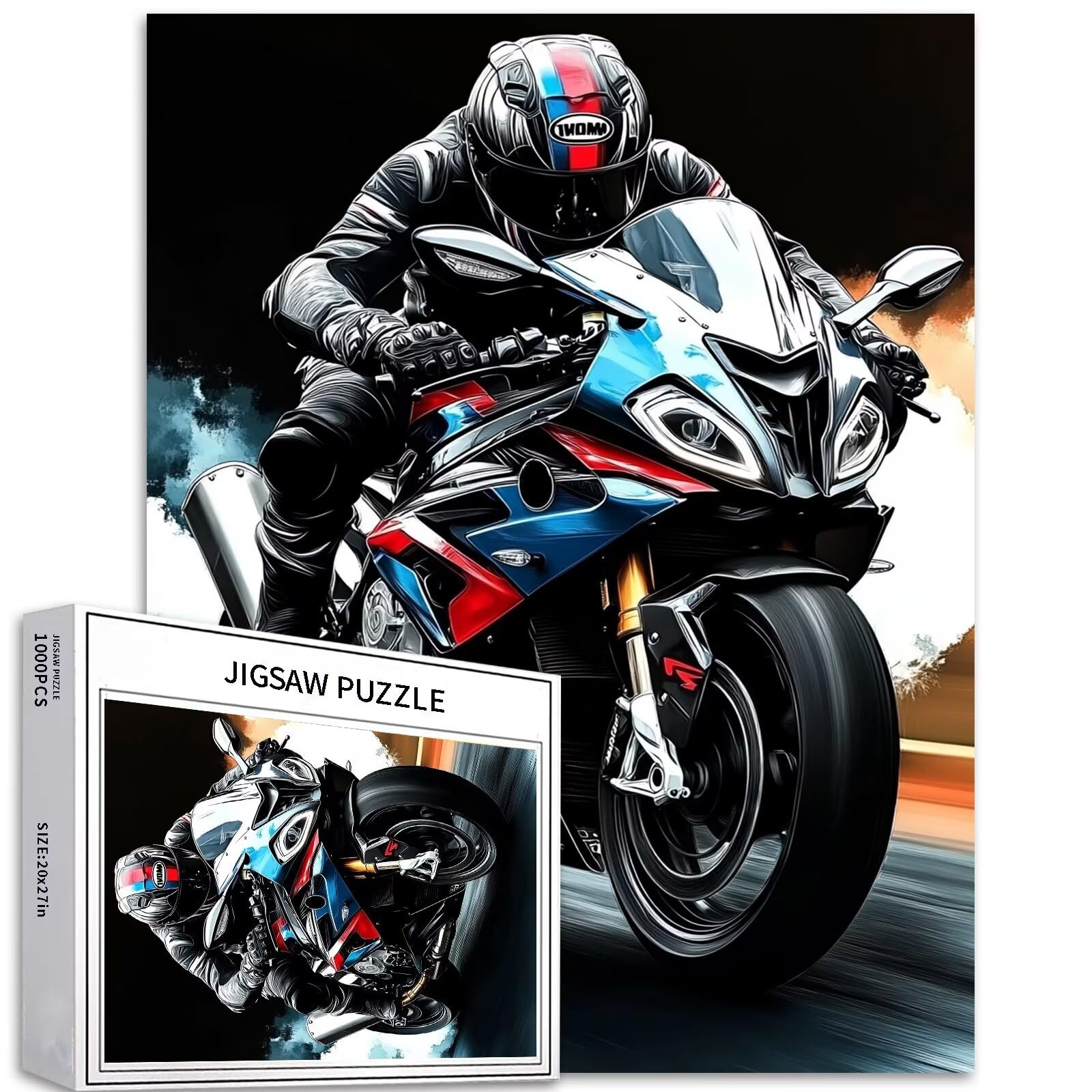 Motorcycle Sports Car 1000 Pieces Jigsaw Puzzles for Adults Motorcycle Racing Puzzles Challenging Family Activities Games Colorful DIY Craft Craft Puzzle for Home Decoration