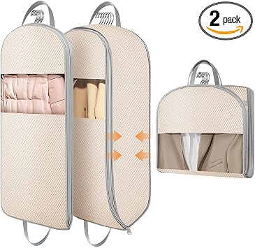 DIMJ Garment Bags for Hanging Clothes 10" Gusseted, Space Saving Compression Suit Bag Travel with Handles Window, Washable Carry Clothing Storage Cover for Dress, Coats, Jacket, Shirts,43" 2 Pack