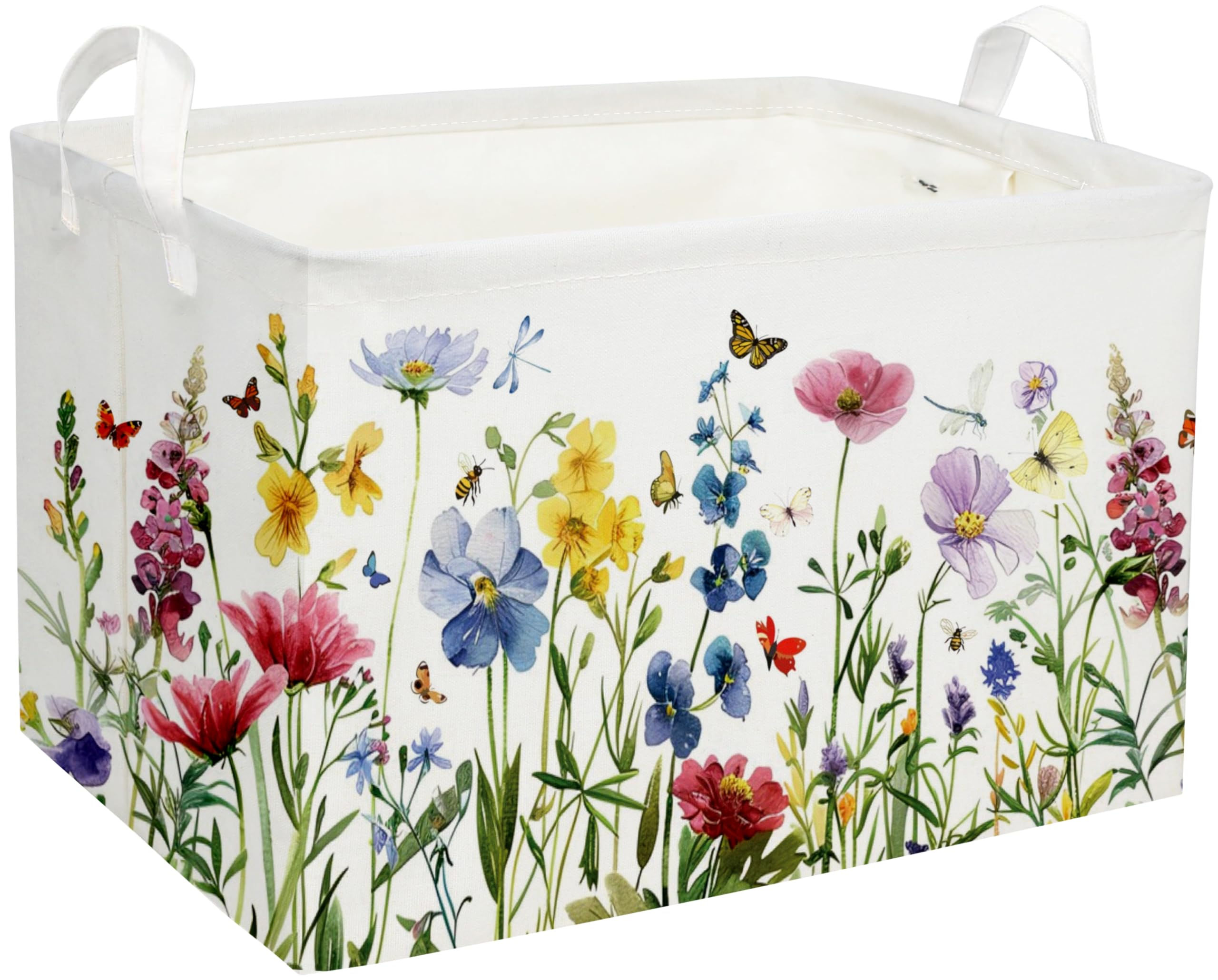Rectangular Kids Baskets,Flower Basket.Cute Bins for Girls, Butterfly Basket with Handles.Books Basket,Gifts Bin. (Flower cluster)