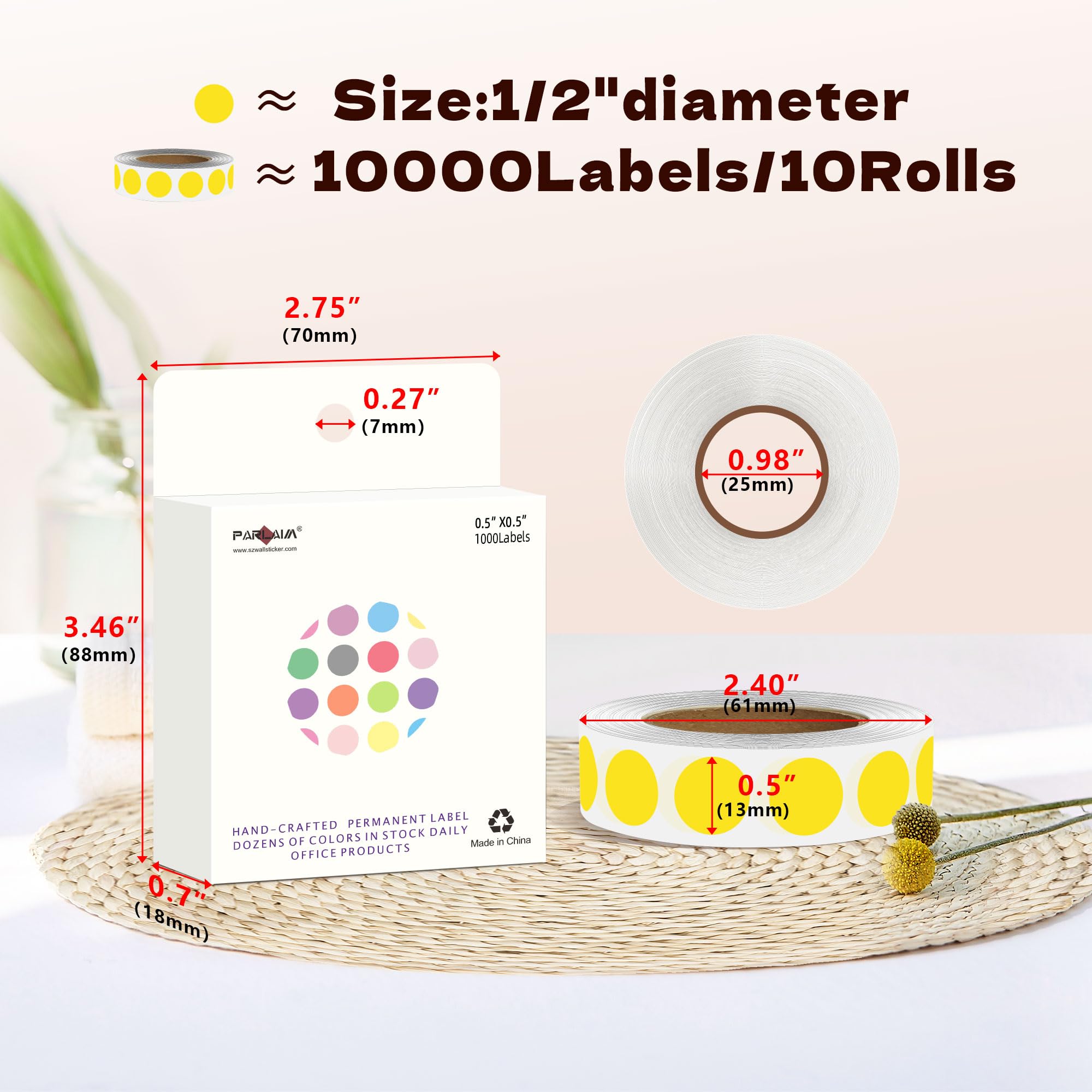 Y 1,3 x 2,7 cm etichetta 10 rotoli (giallo)