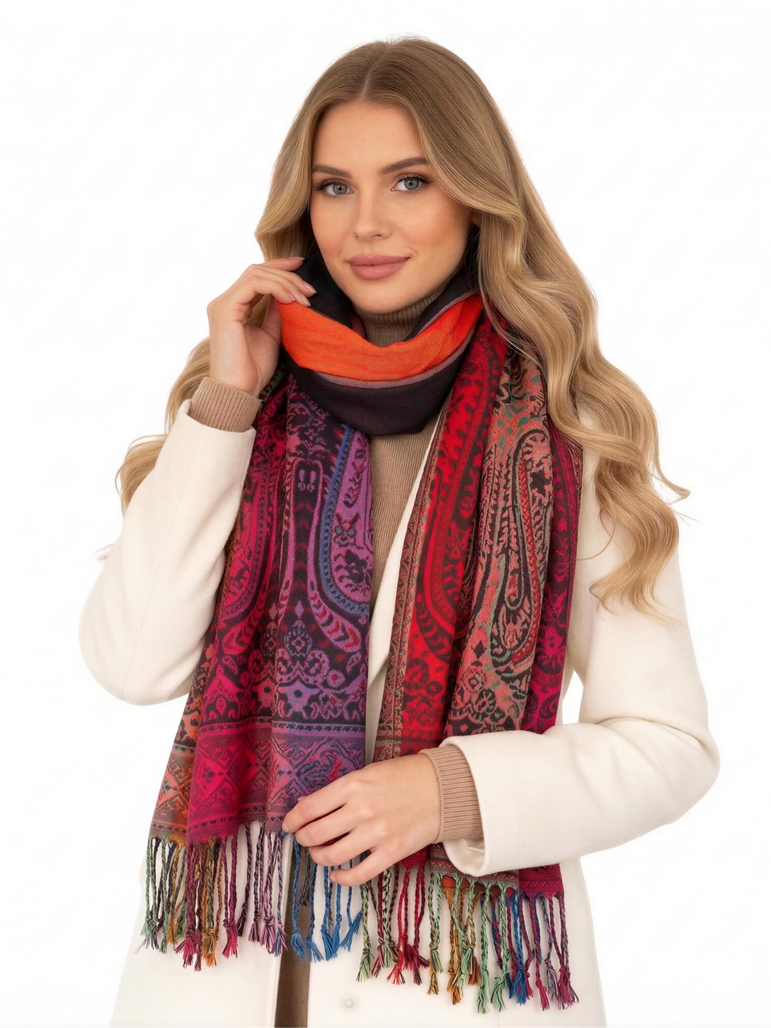 InStyle Bags Women's Large Multicolour Pashmina Shawl Scarf, Woman Rainbow Coloured Scarf, Bright Multi Colour Wrap, Lightweight Summer Evening Paisley Floral Stole Winter (rainbow paisley black)