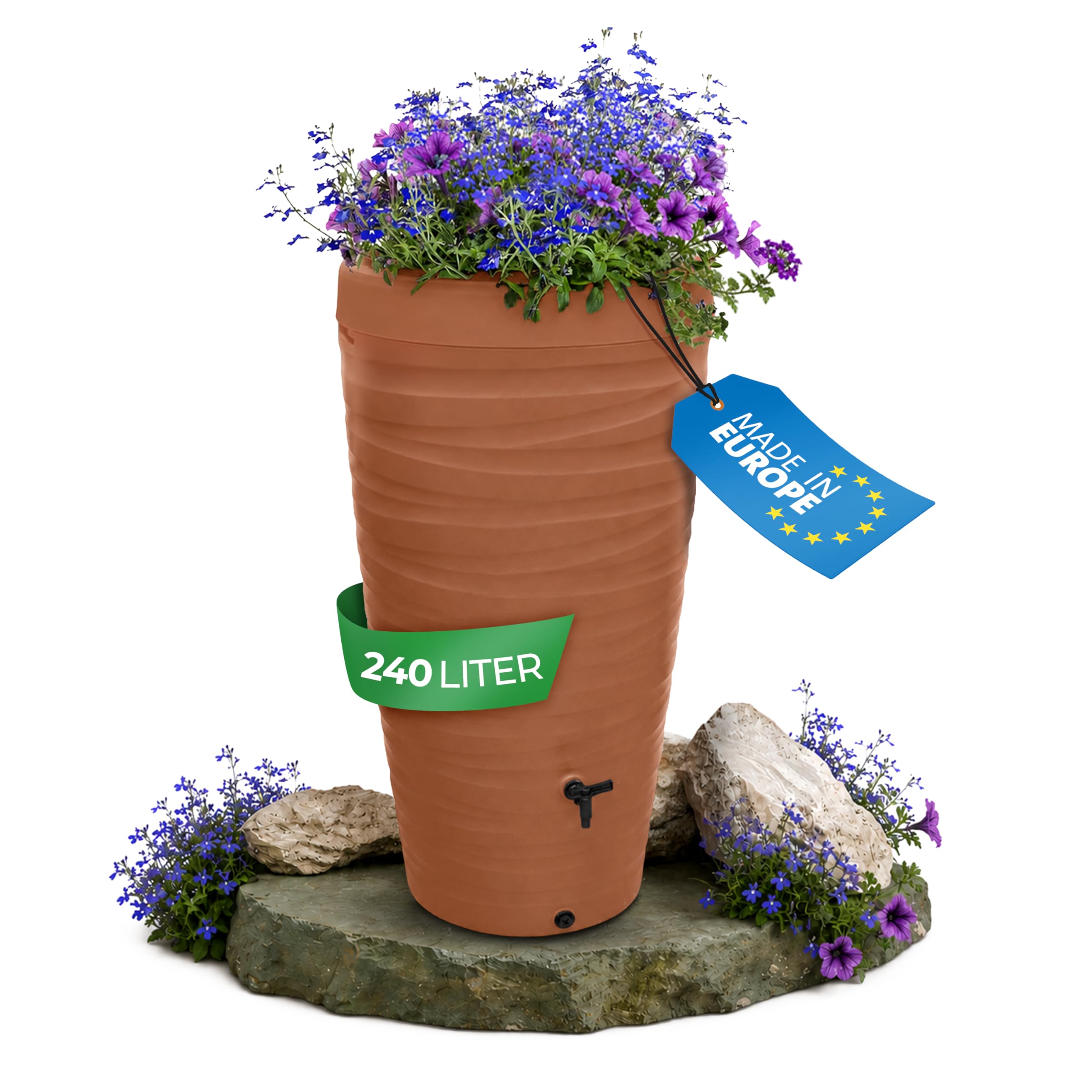 YourCasa Regentonne 240 Liter [Wave Design] Regenfass Frostsicher aus Kunststoff - Regenwassertonne mit Wasserhahn - Regenwassertank Garten