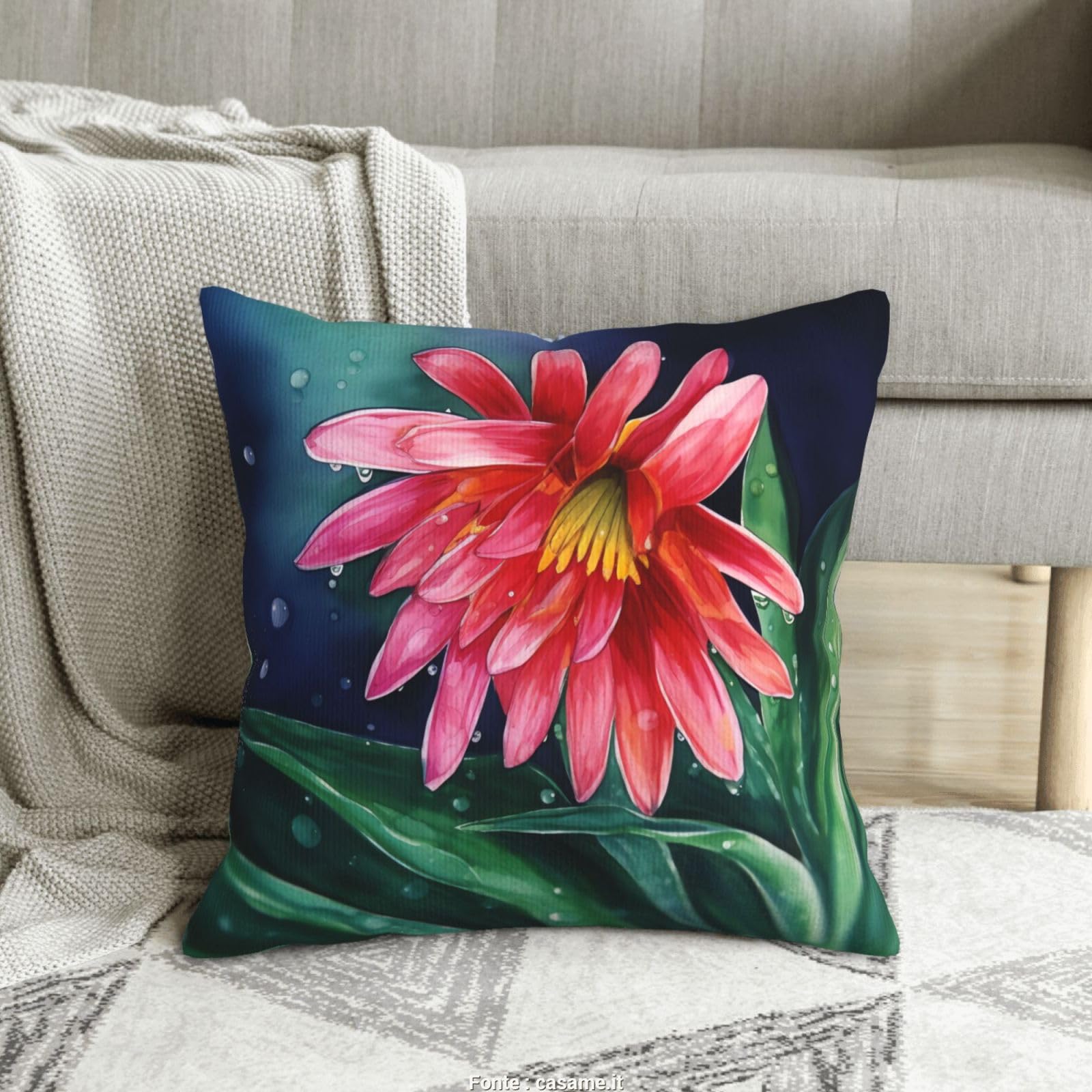 Housse coussin velours côtelé floral 45x45 pour protéger et embellir le canapé
