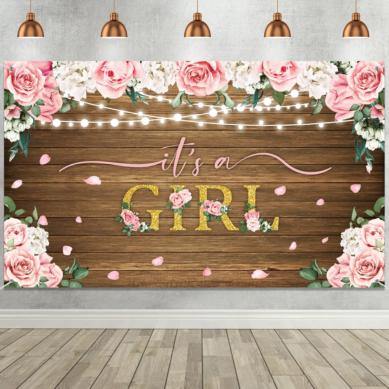 Buy It's a Girl Baby Shower Backdrop Banner, Extra Large Rustic Wood