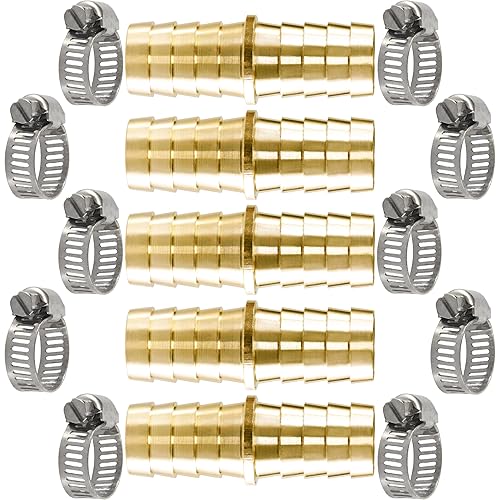 Miniatura 8 de Acoplador de púas de manguera de latón de 3/8 pulgadas (0.394 in) con abrazaderas de tubo de acero inoxidable, kit de reparación de manguera de aire