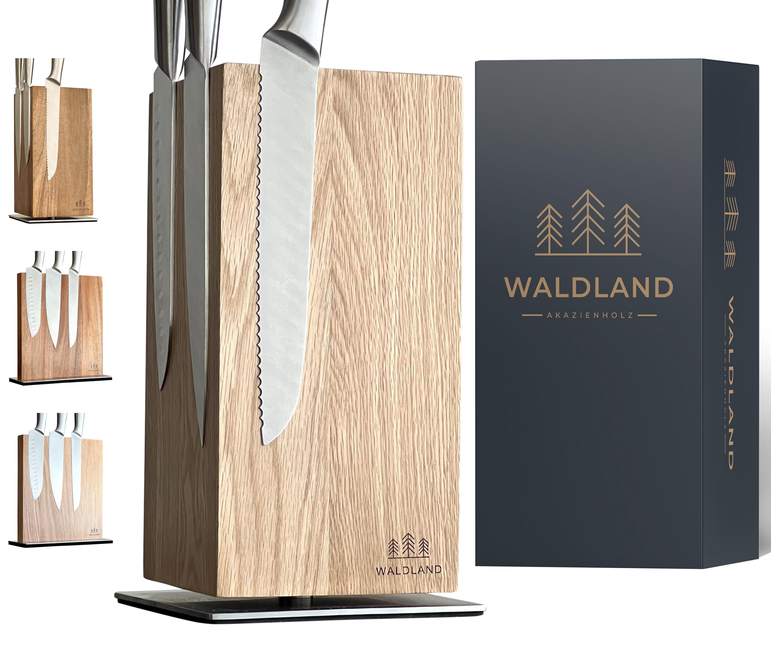 WALDLAND Bloque de cuchillos premium sin cuchillos, bloque magnético y giratorio 360°, de madera de roble elegante y resistente, soporte magnético para cuchillos, bloque de madera, bloque de soporte