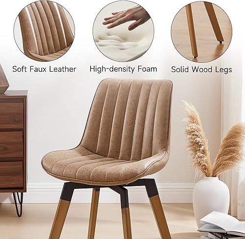 Miniatura 4 de Art Leon Juego de 2 sillas giratorias de comedor, modernas de mediados de siglo, sillas laterales tapizadas de piel sintética sin brazos con patas