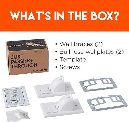 Miniatura 8 de ECHOGEAR Ocultador de cable blanco en la pared, par de paso de una sola banda, gestiona 8 cables de bajo voltaje, instalación rápida con plantilla