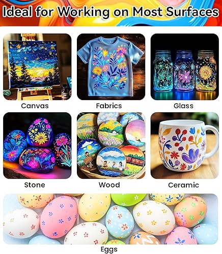 Miniatura 67 de POPYOLA Juego de 40 piezas de pintura acrílica con 12 pinceles, 2 cuchillos, paleta y esponja, 24 colores (2.3 onzas líquidas, 2 onzas), pintura