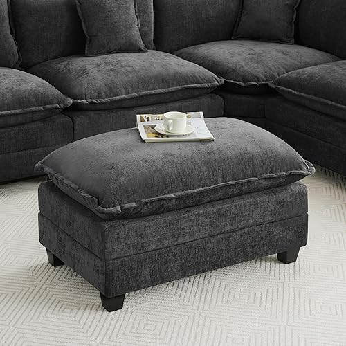 Miniatura 33 de Sofá seccional de 111'' con asiento profundo tipo nube, sofá seccional moderno y cómodo de chenilla en forma de L para juego de sala de estar, sofá