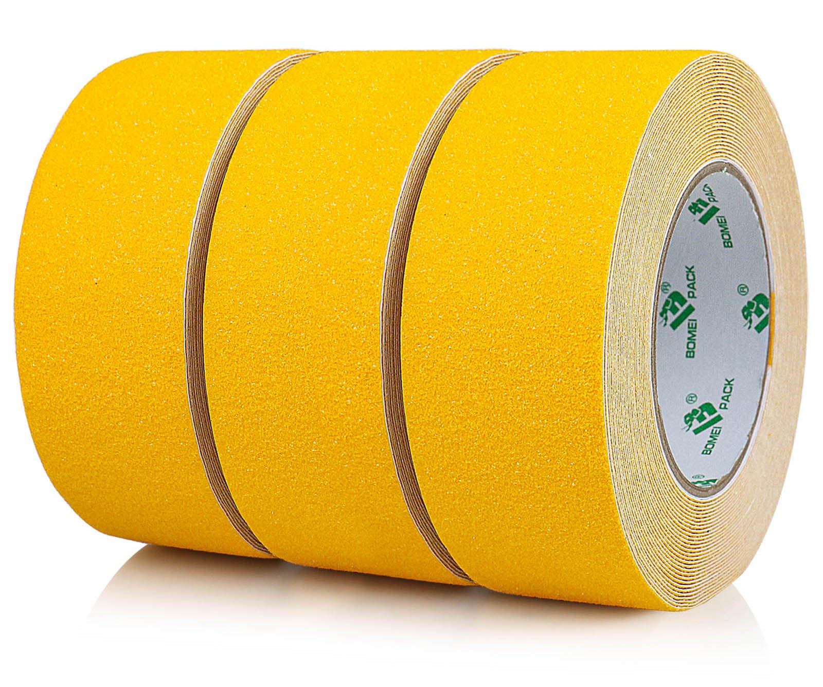 BOMEI PACK Lot de 3 rouleaux de ruban adhésif antidérapant pour marches d'escalier Jaune 50 mm x 10 m
