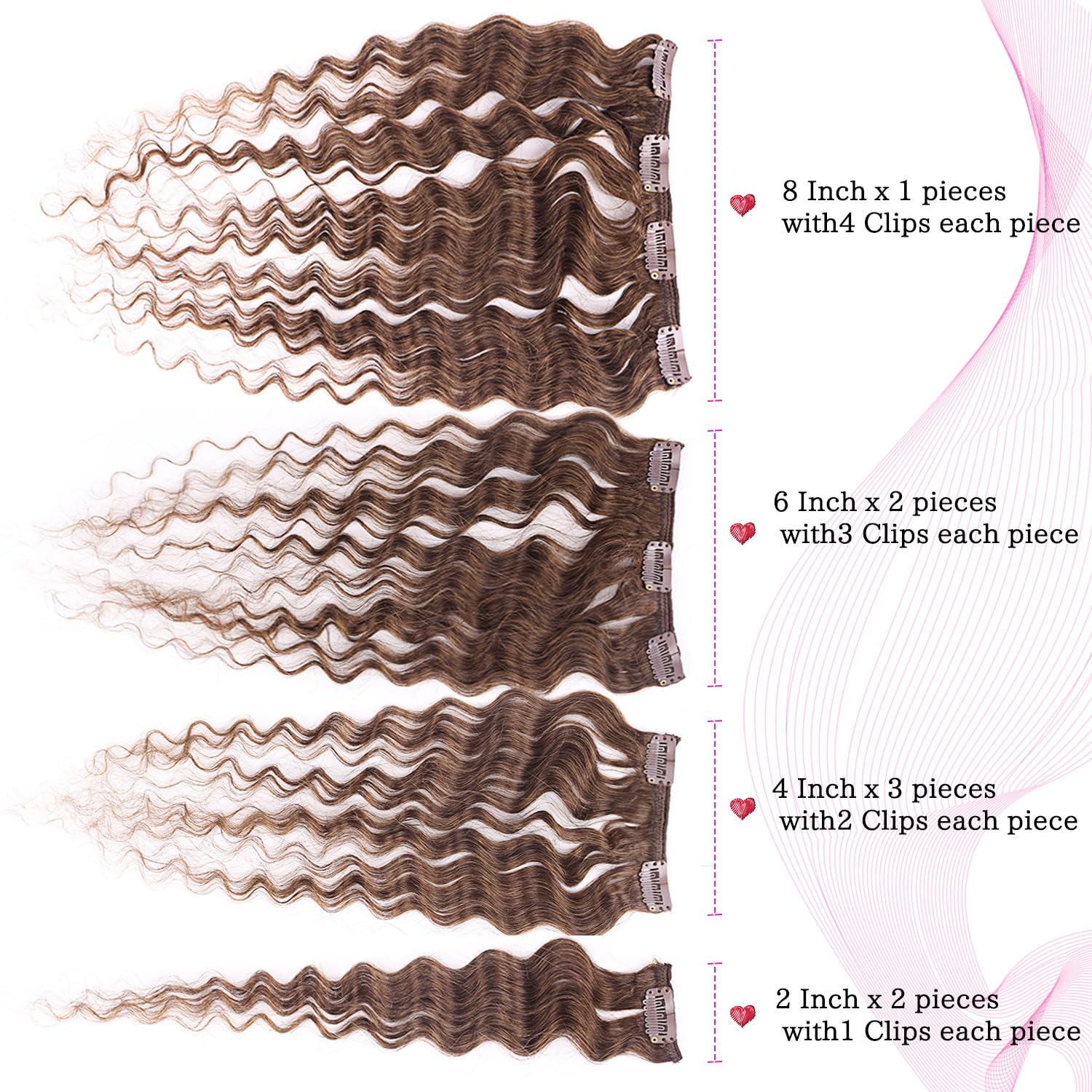 Wepwcod Deep Curly Hair Extensions Clip in Hair Extensions Real Human Hair 8Pcs With 18 Clips Clip in Hair Extensions for Women Deep Curly Clip ins Soft & Natural 120g (Brown-Deep - Image 3