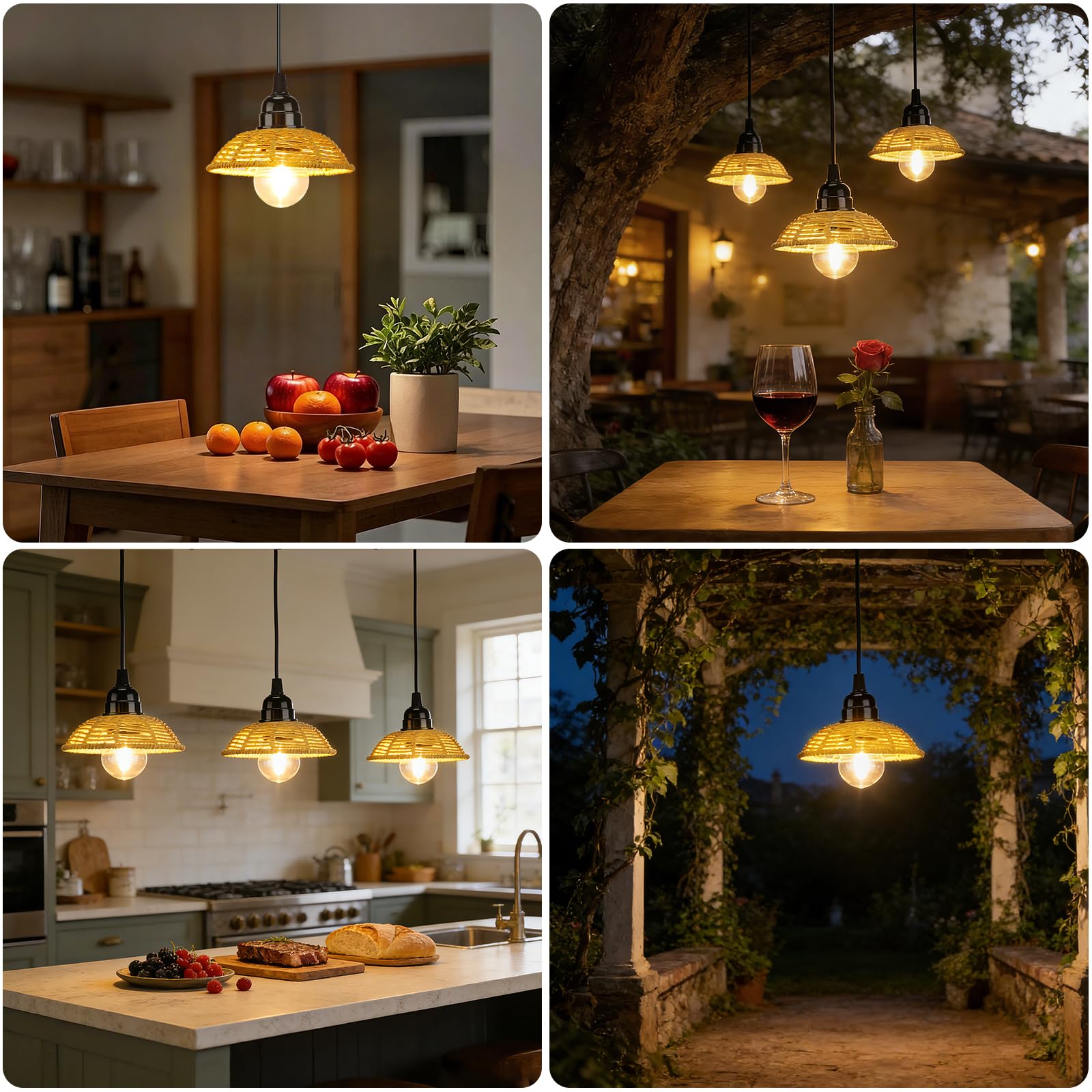 Suspension Luminaire Rotin Exterieur Intérieur Dimmable Batterie Télécommande IP65 Portable Minuterie Jardin Camping Étanche