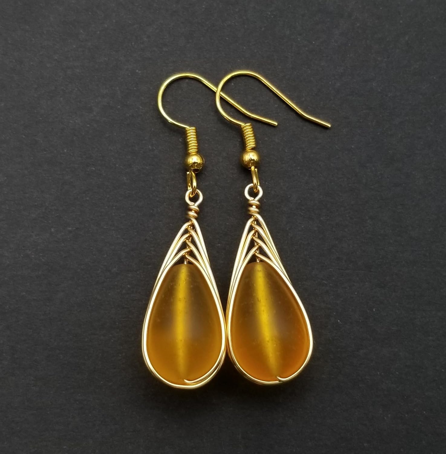 Handmade Sea Glass Earrings, Hawaiian Jewelry, Gold Wire Braided Earrings Teardrop Earrings, Sea Glass Jewelry, Custom Birthsday Gift For Women