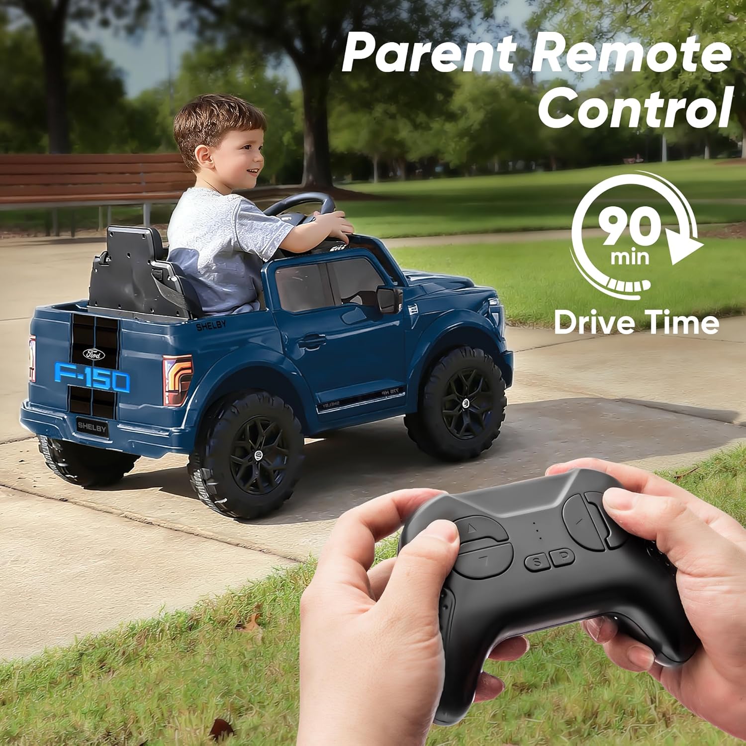 Hikiddo Licensed Ford Shelby F-150 24V Kids Ride on Toy, Electric Car for Kids with Remote Control, 400W Motors - Blue