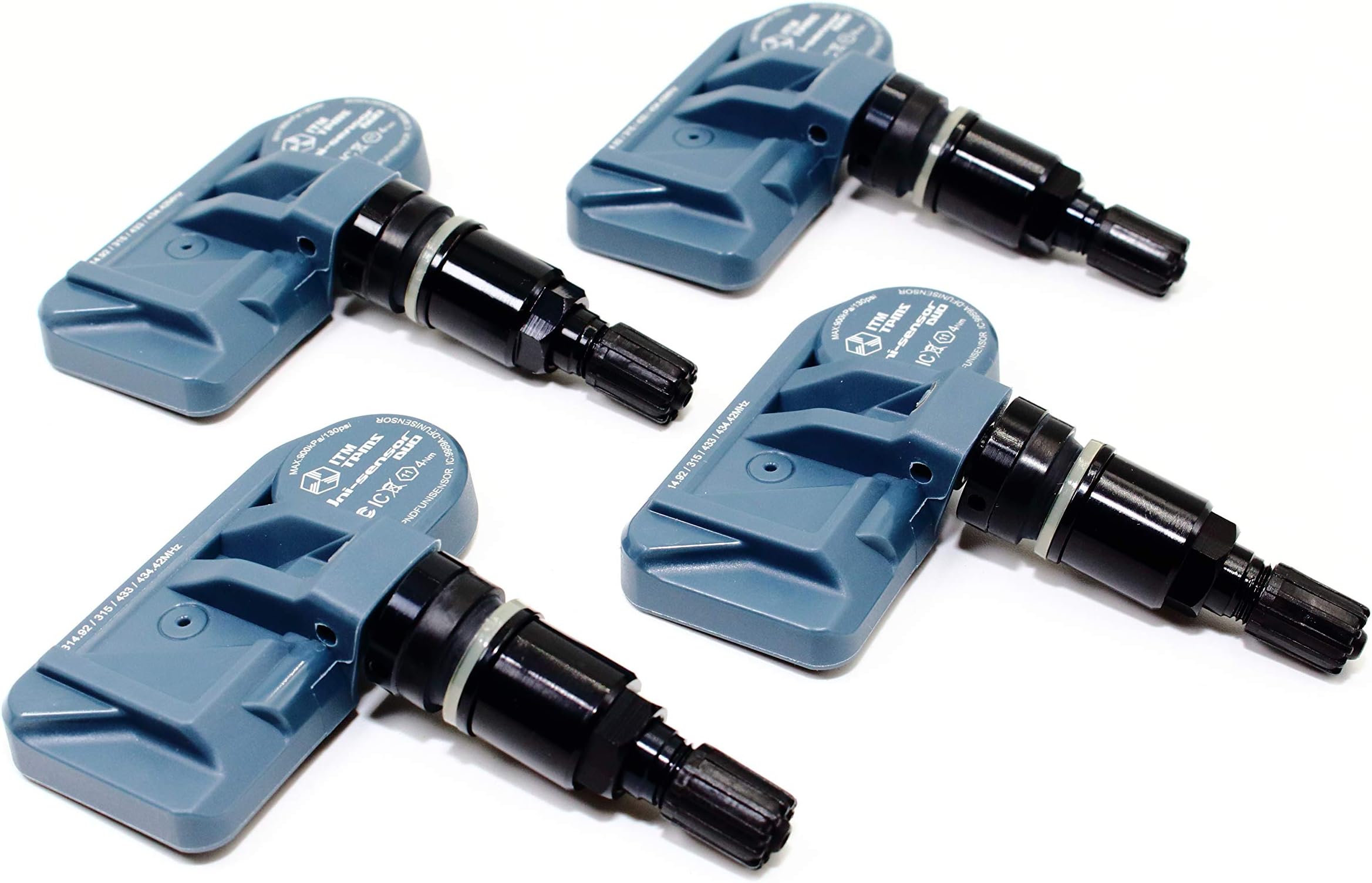 Set of 4 ITM 08017DXS 433mhz TPMS Tire Pressure Sensors Replacement for BMW OE Part 36106856227 36106874829 w/Gloss Black or Matte Black Aluminum Valve Stems (Gloss Black)