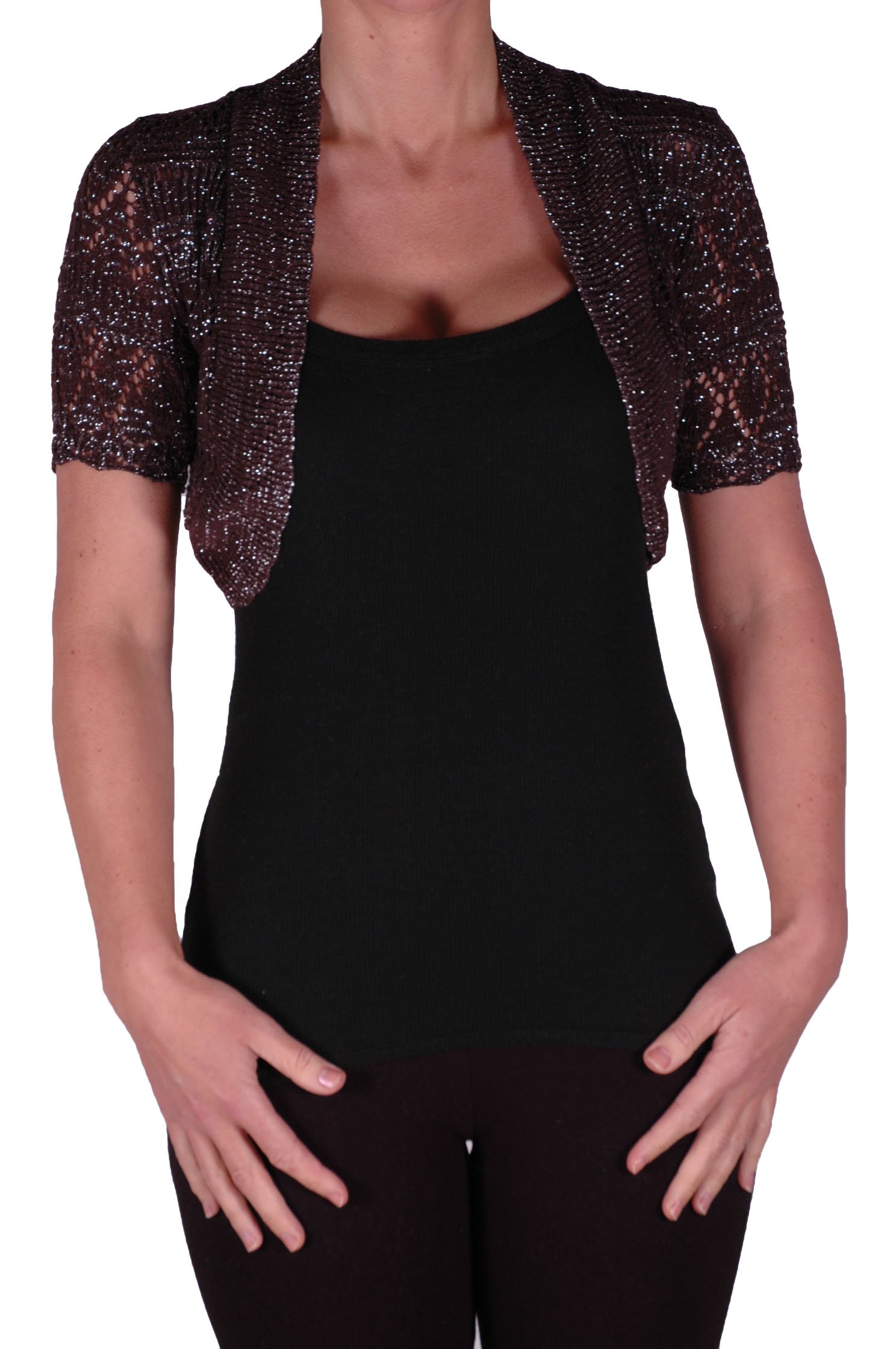 Eye Catch EyeCatchKnitwear - Erin Lurex One Size Bolero Knit Shrug Brown