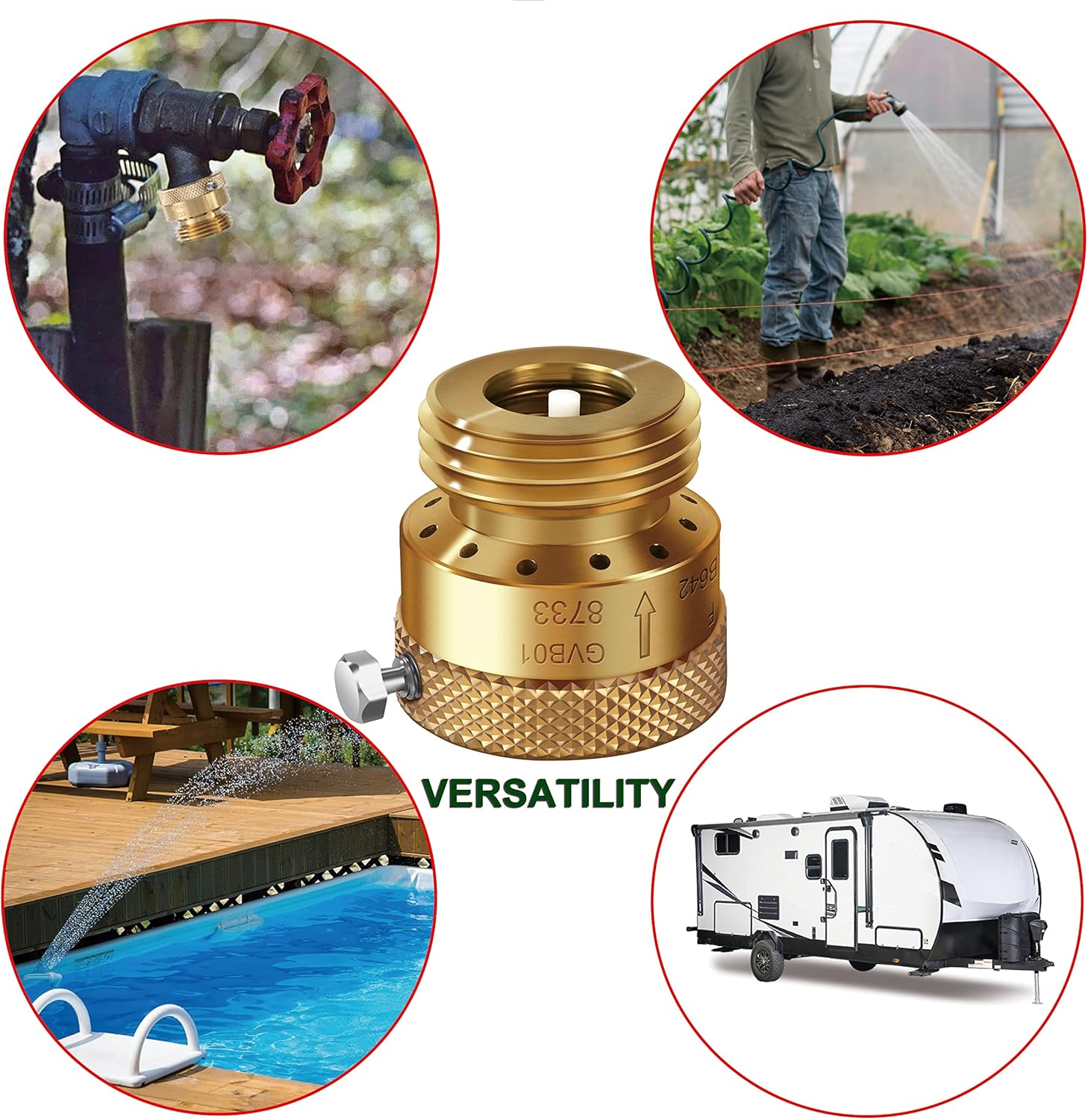 5 Pack SUNROAD Lead-Free Brass 3/4" Inch MHT Hose Bibb Connector Backflow Preventer Vacuum Breaker,Check Valve For Garden Spigot RV Hose Connection,Anti-Siphon Fitting with extra set screws