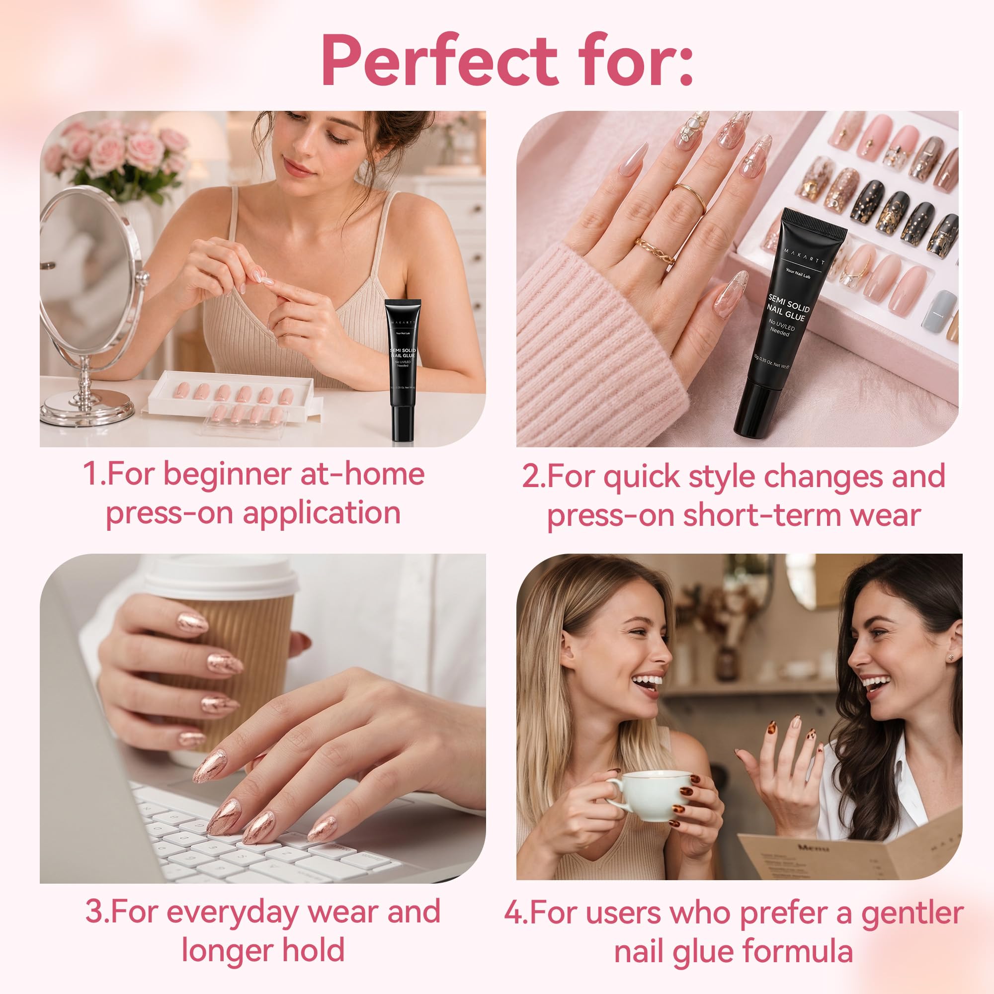 Makartt Nail Glue Extra Strong - New Super Semi Solid Nail Glue for Press On Nails, Long Lasting Upgraded Hema-Free, Quick Drying 20s, Fake Tips Adhesion, No UV/Led Lamp Needed 10ml — view 8