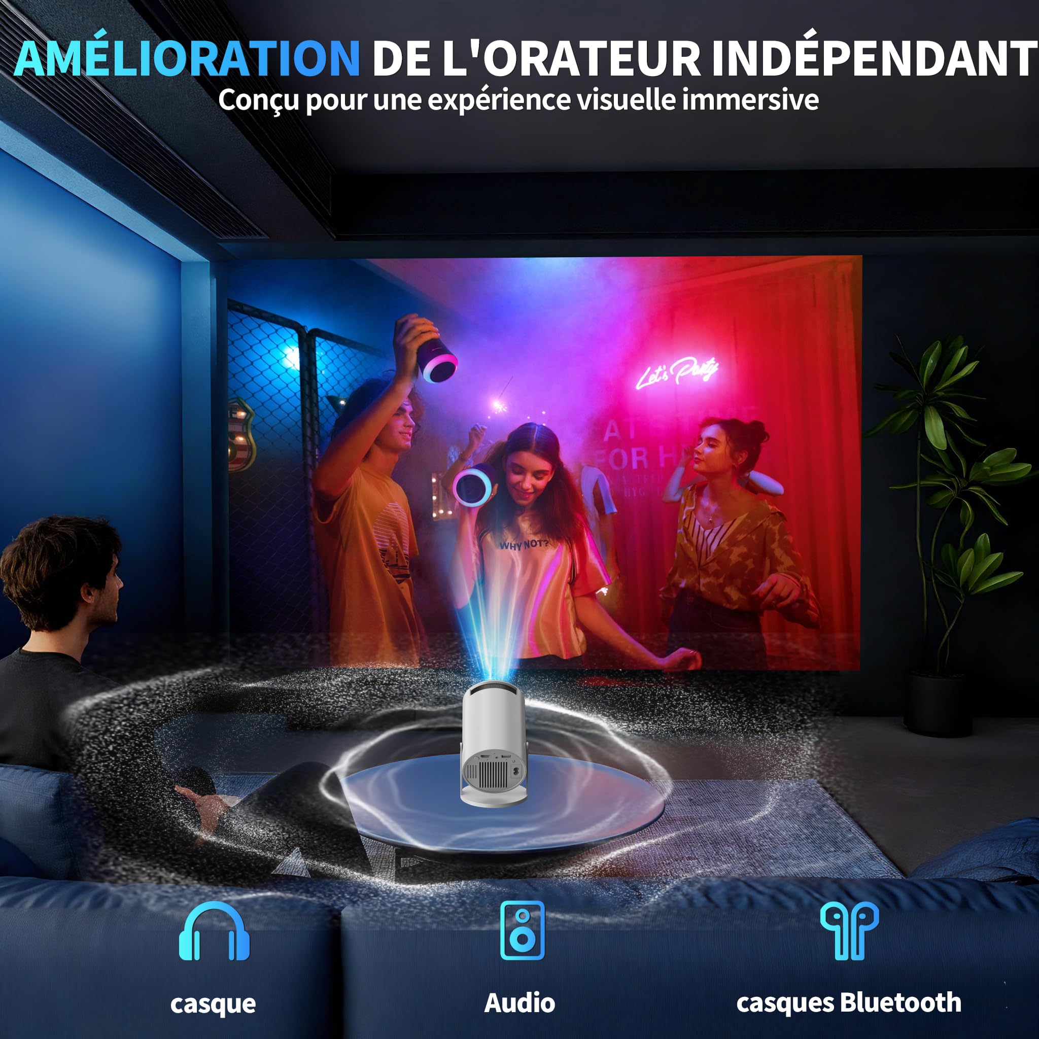 [Apps intégrées & 2026 Upgraded] Mini Vidéoprojecteur Supporte 4K 1080P avec 5G WiFi 6 Et BT 5.2 Le Projecteur Soutien Rotation 180° Portable Projecteur Video Applicable Laptop/HDMI/TV Stick,Blanc