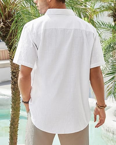 Miniatura 173 de J.VER Camisas de manga corta de lino y algodón para hombre, estilo informal, ligeras, con botones, para vacaciones, playa y verano, con bolsillo