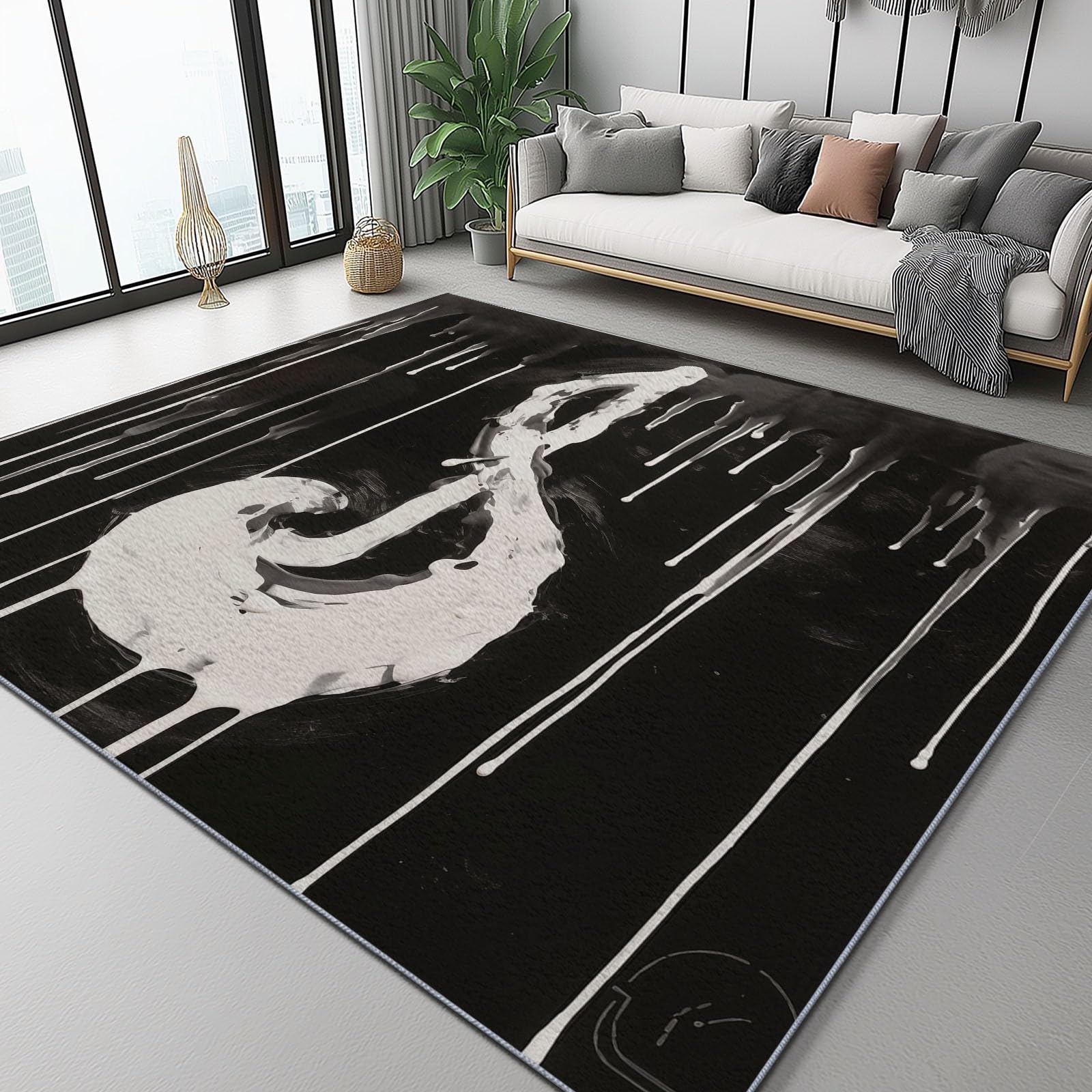Tapis de chambre abstrait musique notes noir lavable 140 x 200