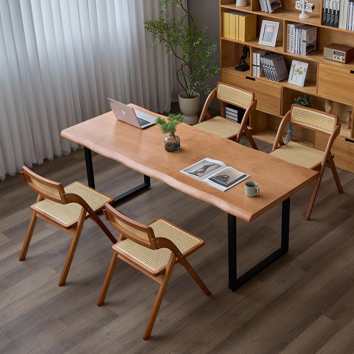 KunAndPeng Stylish Solid Wood Office Desk with Sturdy Metal Base - Durable Executive Computer Desk or Dining Table in Multiple Sizes - Perfect for Home Office and Work Environments