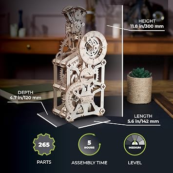 UGEARS Engine Clock, 3D Puzzle, 11.8-inch Height, Mechanical Clock Kit with Moving Pistons, Steam Engine Kits, Clocks Kits for Do It Yourself, Brain Teaser 3D Puzzle