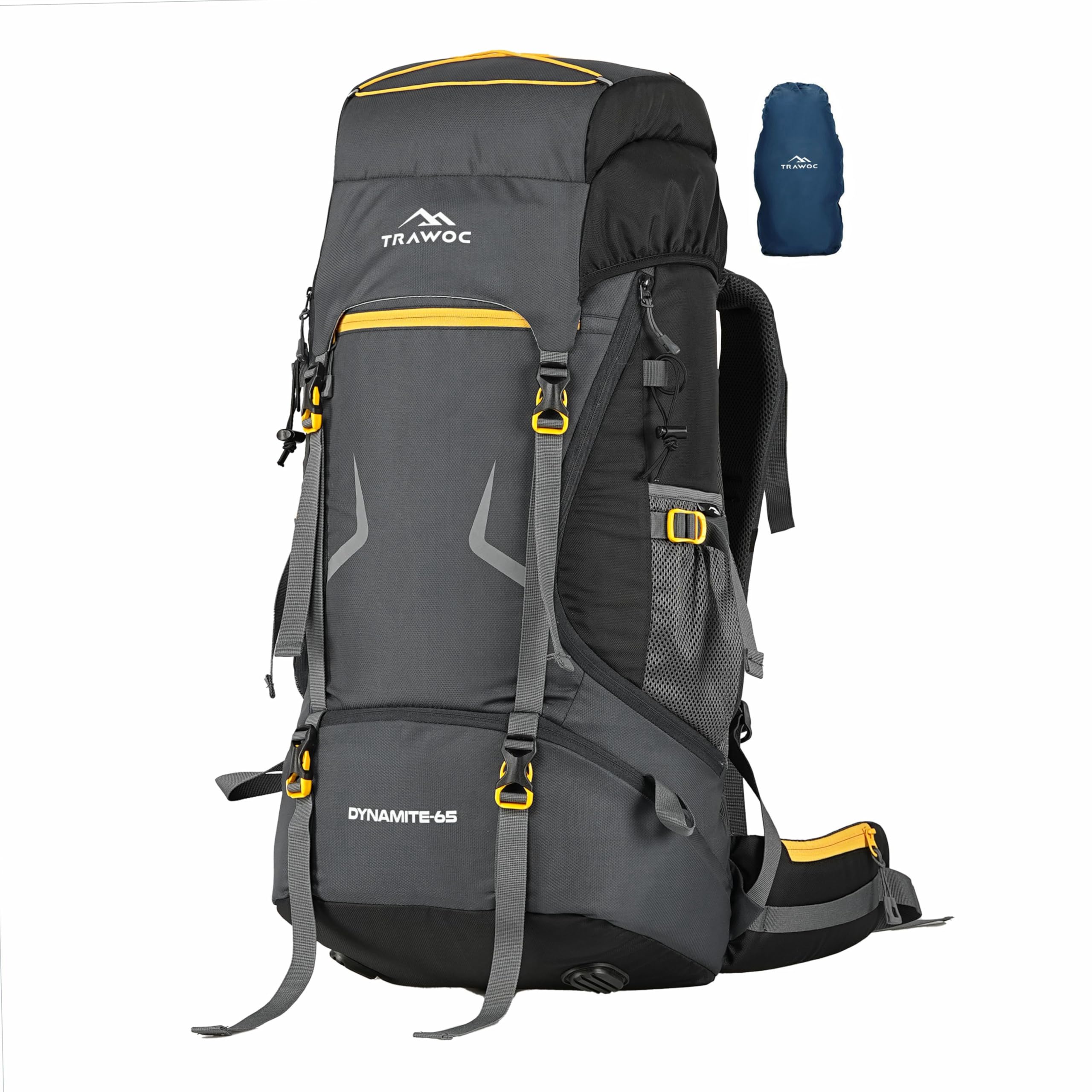 TRAWOC DYNAMITE 65L Travel Backpack for Hiking Trekking Bag Camping Rucksack for Men & Women with Rain Cover/Shoe Compartment MHK002, 3 Year Warranty