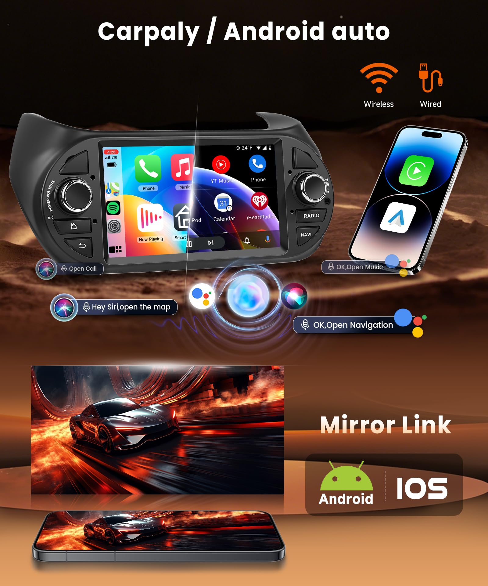 VECHTEL 8 CORE 4G+64G Autoradio Android 15 per FIAT Fiorino/Qubo/Peugeot Bipper/Citroen Nemo, 7'' HD IPS Touchscreen Stereo Auto co Carplay Android Auto senza Fili GPS WiFi USB Bluetooth FM RDS Camera