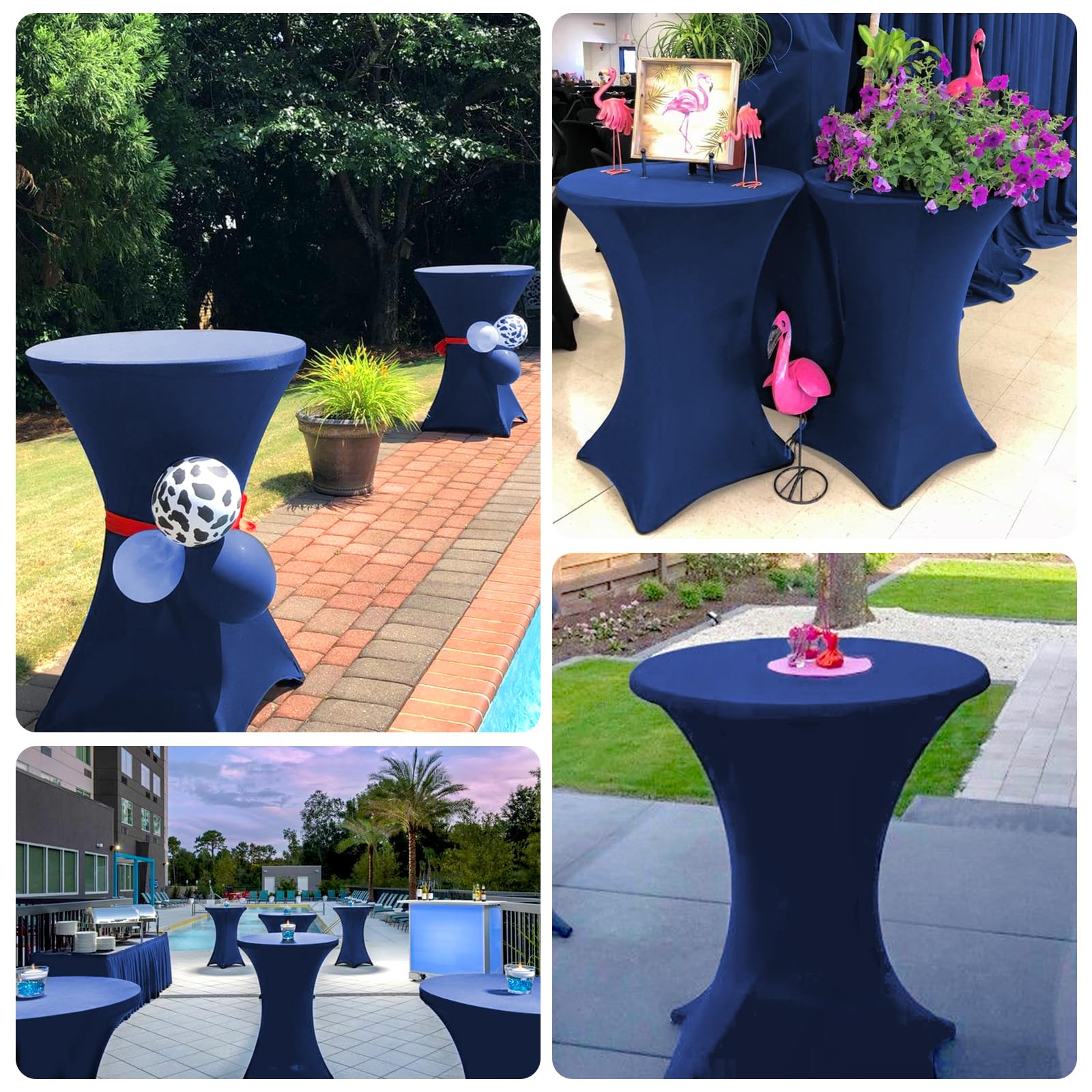 Pesonlook Paquete de 6 manteles elásticos de elastano con esquinas cuadradas de 32 x 43 pulgadas, color azul marino, ajustable para mesa alta, mantel redondo de cóctel para bar, boda, cóctel, fiesta