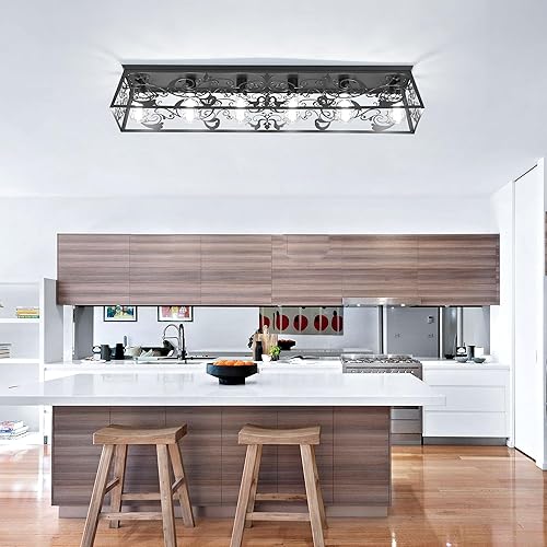 Miniatura 5 de Garwarm 45.27" Modern Kitchen Lighting Fixtures Ceiling,6 Lights Dining Room Light Fixture,Modern Rectangle Chandelier for Living Room Kitchen