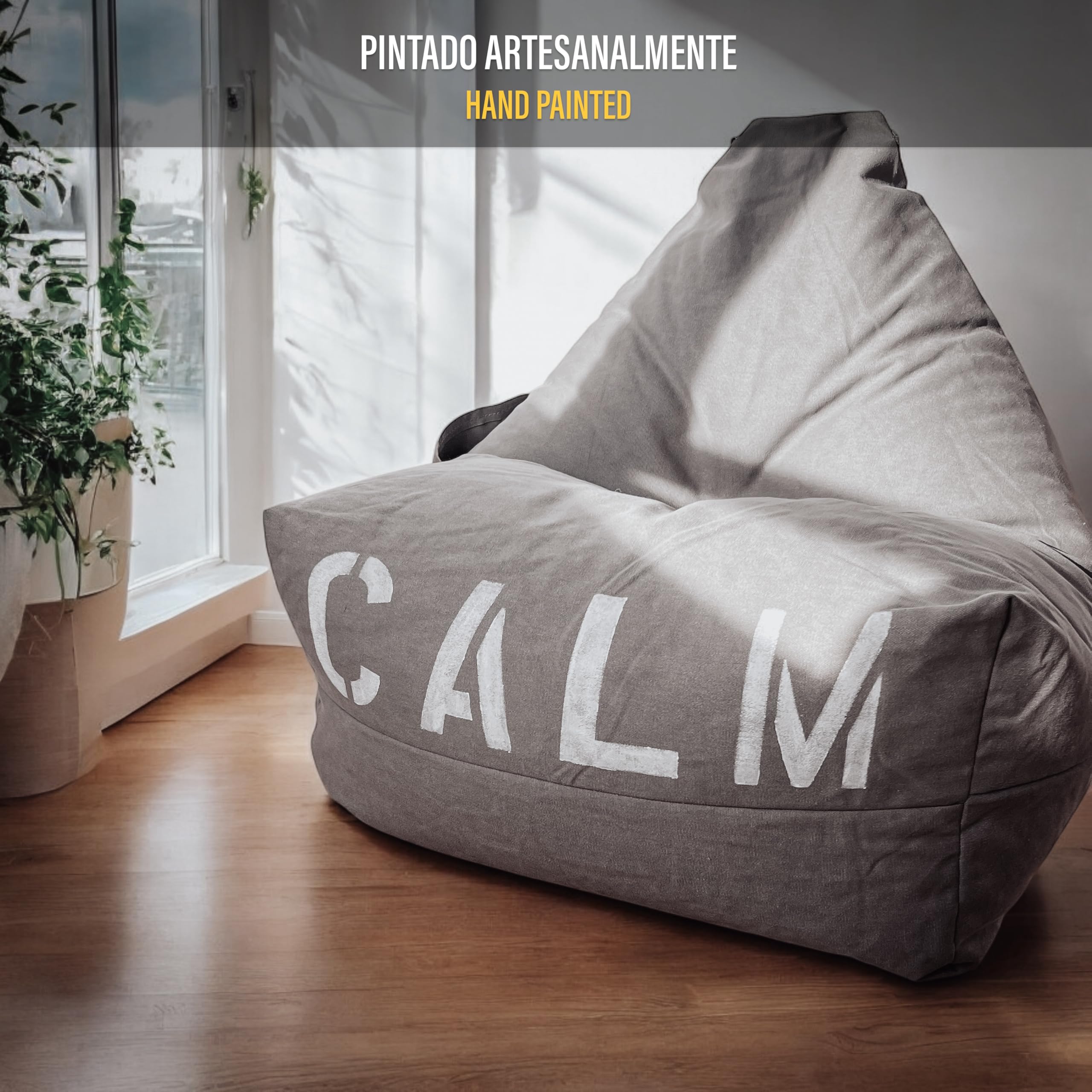 Aiire Puff Salon de Diseño Moderno - [100x70x70cm] Puf con Relleno Incluido Pintado a Mano en Algodón Premium - Bean Bag Chair Infantil o Decoracion Habitacion Juvenil Negro