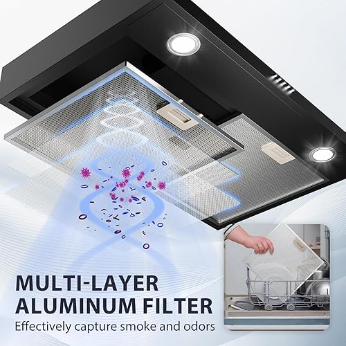 Miniatura 3 de Campanas para cocina (JX3875 - Negro) - Campana de ventilación para debajo del gabinete, 30 pulgadas, campana de cocina delgada sin conductos con