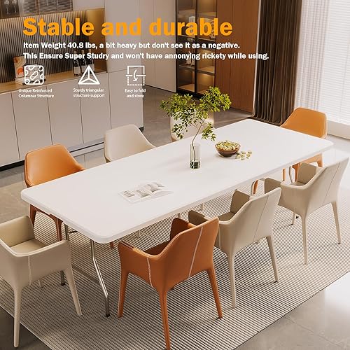Miniatura 5 de Mesa plegable de 8 pies (30 x 96 pulgadas), mesa de picnic resistente para interiores y exteriores con asa de transporte, mesa plegable de plástico