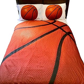 Basketball 5 PC Kids Full Bed Set with Round Comforter, 2 Pillowcases, Sheet Set, and Large Circle Super Soft Microfiber Flannel Comforter