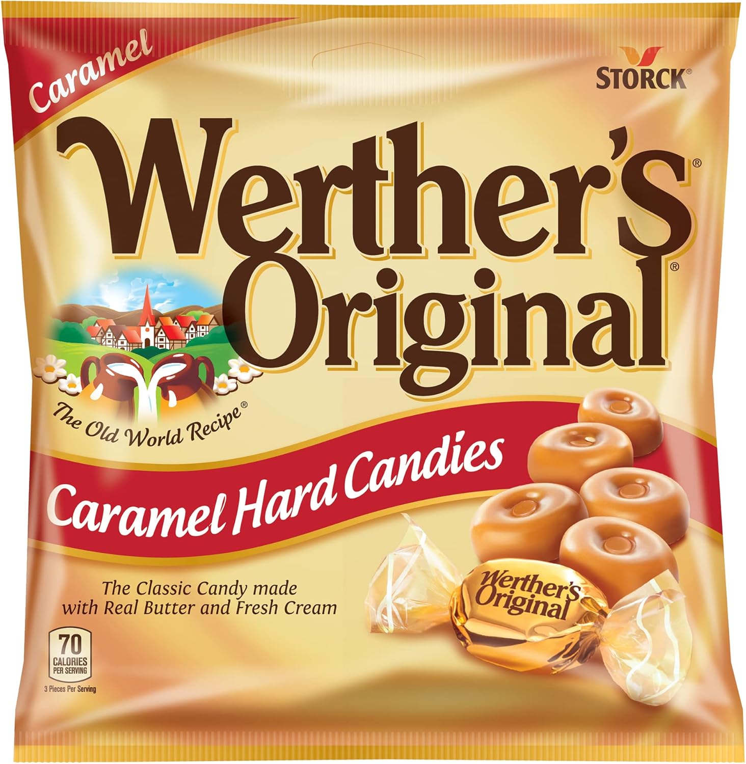 Werther's Original Hard Caramel Candy - Individually Wrapped Hard Candies for Halloween, Parties, or Snacks - 5.5 oz Bags (Pack of 12)