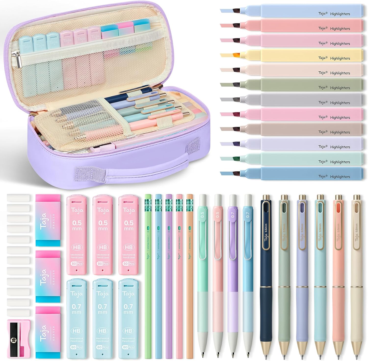 Taja Cute Pencil Case With School Supplies, 39 PCS, Stationery Set, Black