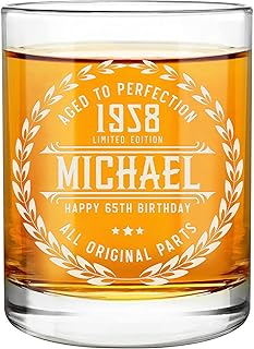 65th Birthday Gifts for Men - Personalized Whiskey Glass - Old Fashioned Funny Novelty 65 Year Old Man Gift Ideas - 65th Decorations for Dad, Husband, Friend - 65th Birthday Present for Him 1958 Gift