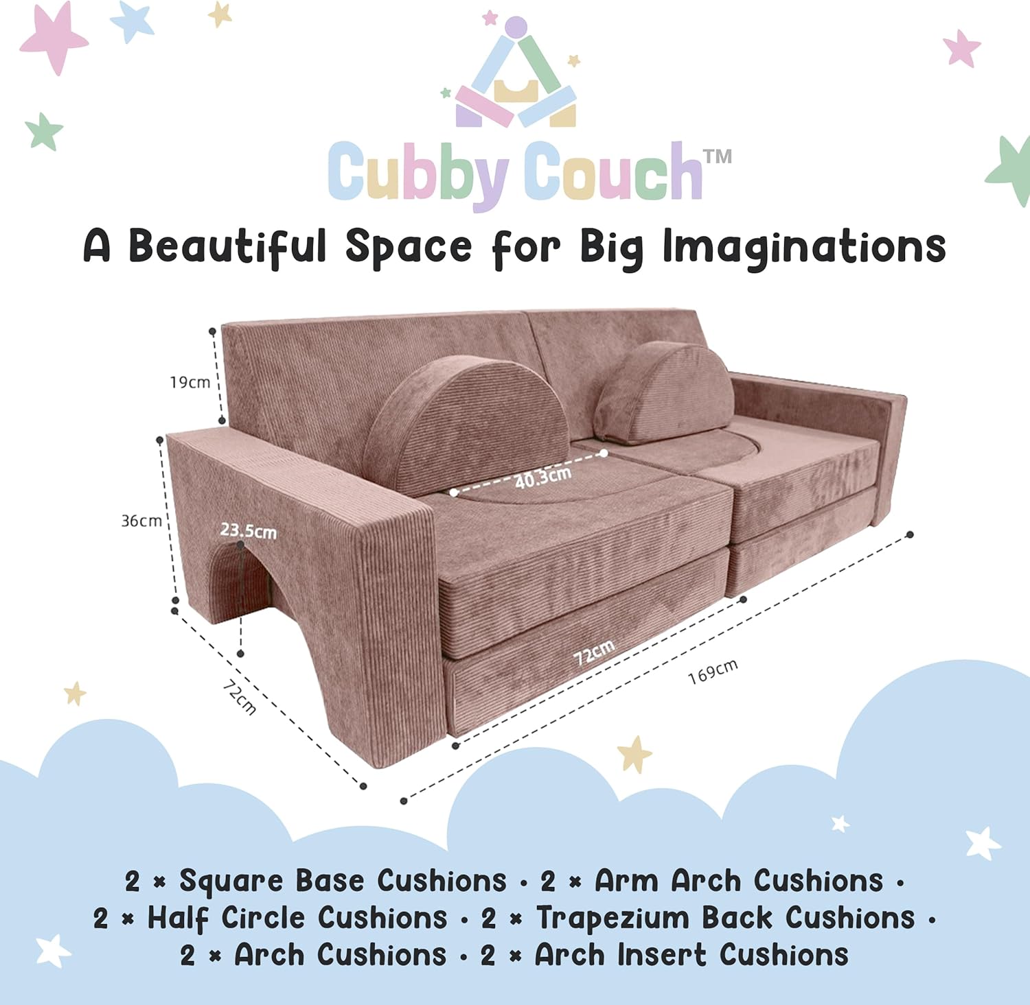 12-Piece Modular Kids Play Couch - Soft & Durable Toddler Couch with CertiPUR US Foam, Washable Covers - Playroom Furniture, Kids Sofa for Lounge, Living Room & Playroom - Pink